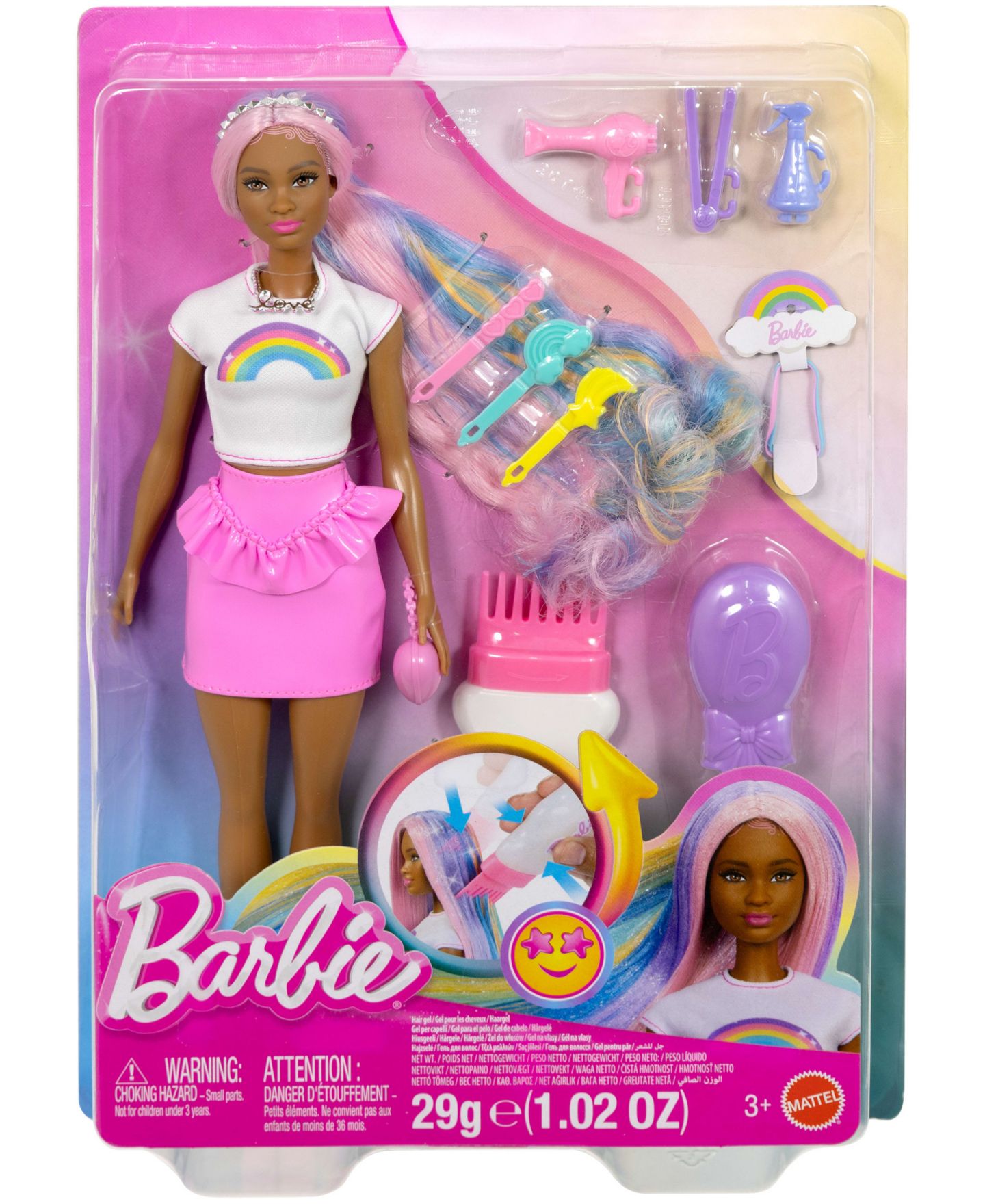Детская кукла Barbie Rainbow Sparkle Hair Fashion Doll with Glitter Comb & Styling Accessories, Ages 3+ — фото 5