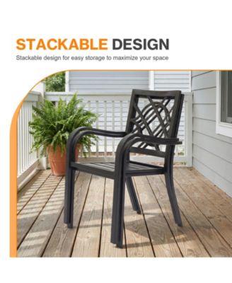 Patio Dining Chairs Set of 2, Stackable Metal High Back Chairs Set , Garden, Yard, Deck, Porch and Poolside