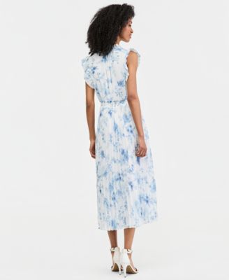 Petite Flutter-Sleeve Printed Midi Dress