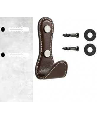 4Pc Leather-Wrapped Zinc Alloy Wall Hooks for Home