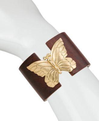 Gold-Tone Plated Hinged Cuff Butterfly Earrings