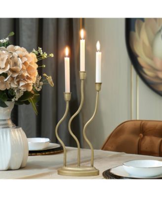 Metal 3-Taper Candle Holder Tabletop Sculpture