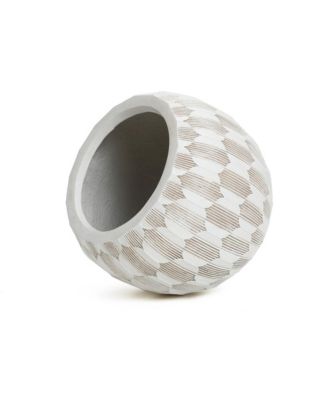 White and Beige Pattern 14.2-Inch Round Planter