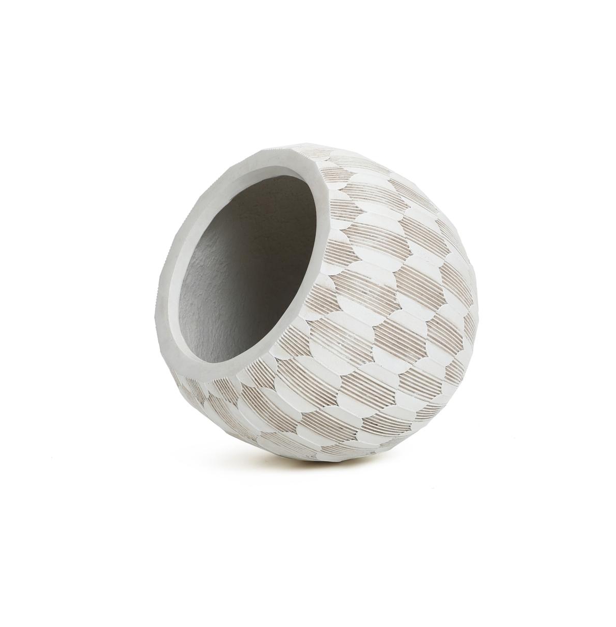 LuxenHome White and Beige Pattern 14.2-Inch Round Planter