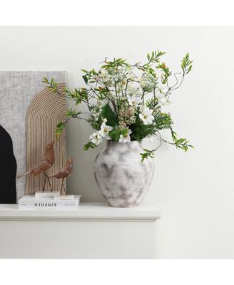 Rustic Gray with Weathered White Finish 12.4-Inch Tall Stoneware Vase for Farmhouse Decor