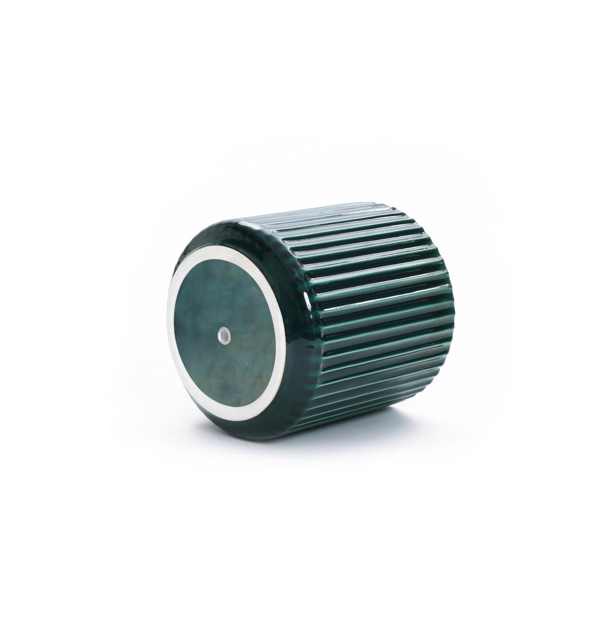 LuxenHome Jade Green Ribbed -Inch Round Ceramic Planter