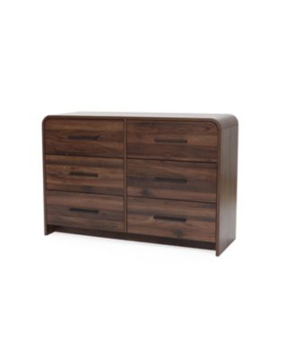 Modern Walnut Finish 6-Drawer Dresser, Engineered Wood Storage Chest with Rounded Corners