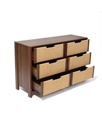 Walnut Finish MDF Wood with Rope Front 6-Drawer Horizontal Dresser