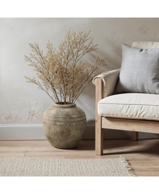 Weathered Terracotta Finish with Textured Ridges Round Vase Farmhouse Decor