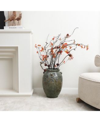 Antiqued Terracotta Jar Vase, Rustic 17-Inch Green & Brown Flower Holder