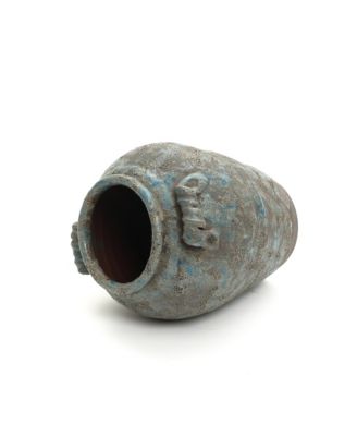 Antiqued Blue & Brown Terracotta Vase with Handles, 12" Tall Farmhouse Vintage Pottery