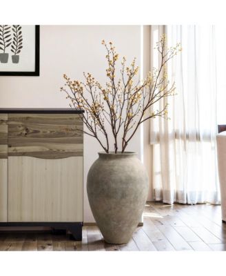 Rustic Ceramic Vase, 17.7" Tall Terracotta Pot with Earthy Gray-Brown Finish, Handcrafted