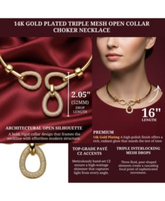 14K Gold Plated Triple Mesh Open Collar Choker Necklace