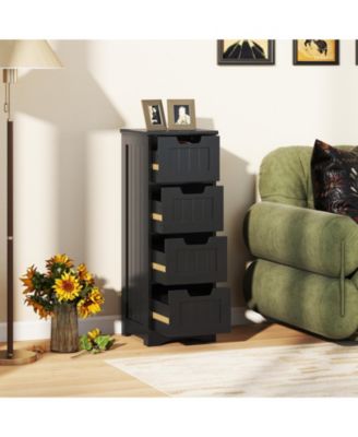 Bathroom Floor Cabinet Free-Standing Side Storage Organizer w/ 4 Drawers