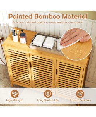 Bamboo Bathroom Cabinet 3-Door Storage Organizer w/ Shelves