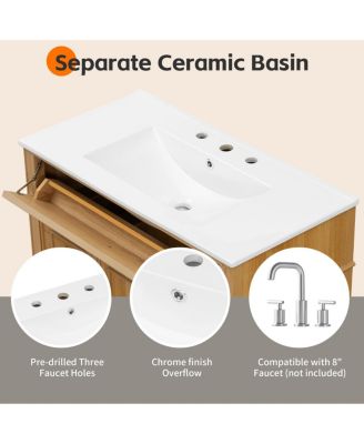 36'' Solid Wood Bathroom Vanity with Sink, Tilt-Out Drawer & 2-Door Storage, Freestanding Modern Cabinet for Easy Assembly