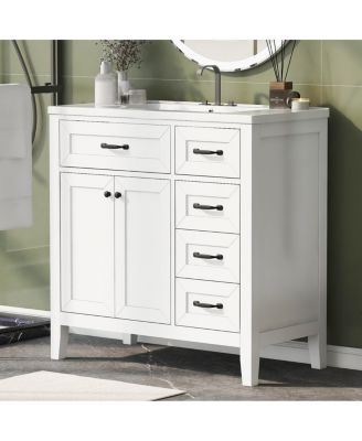 36" Bathroom Vanity with Ceramic Sink, Solid Wood Frame, Storage Cabinet & Drawers for Modern Home