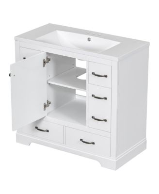 36" Bathroom Vanity with Sink, Solid Wood Cabinet, 6 Drawers & Adjustable Shelf for Modern Storage