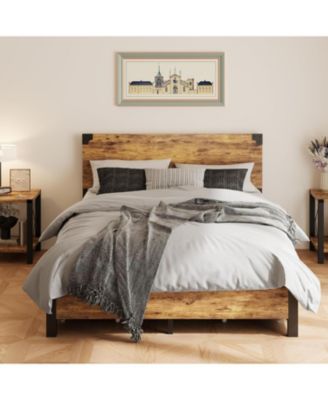 Bed Frame with 4 Storage Drawers, Metal Platform Bed Frame with Wooden Headboard and Footboard, Noise-Free, Easy Assembly