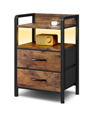 Nightstand with 2 Fabric Drawers, 3-Tier Storage End Table with Storage Shelf for Living Room