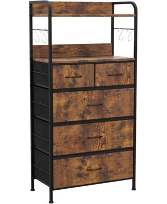 Slim Tall Dresser with Metal Frame, Wood Top, Open Shelf & Hooks Chest Organizer