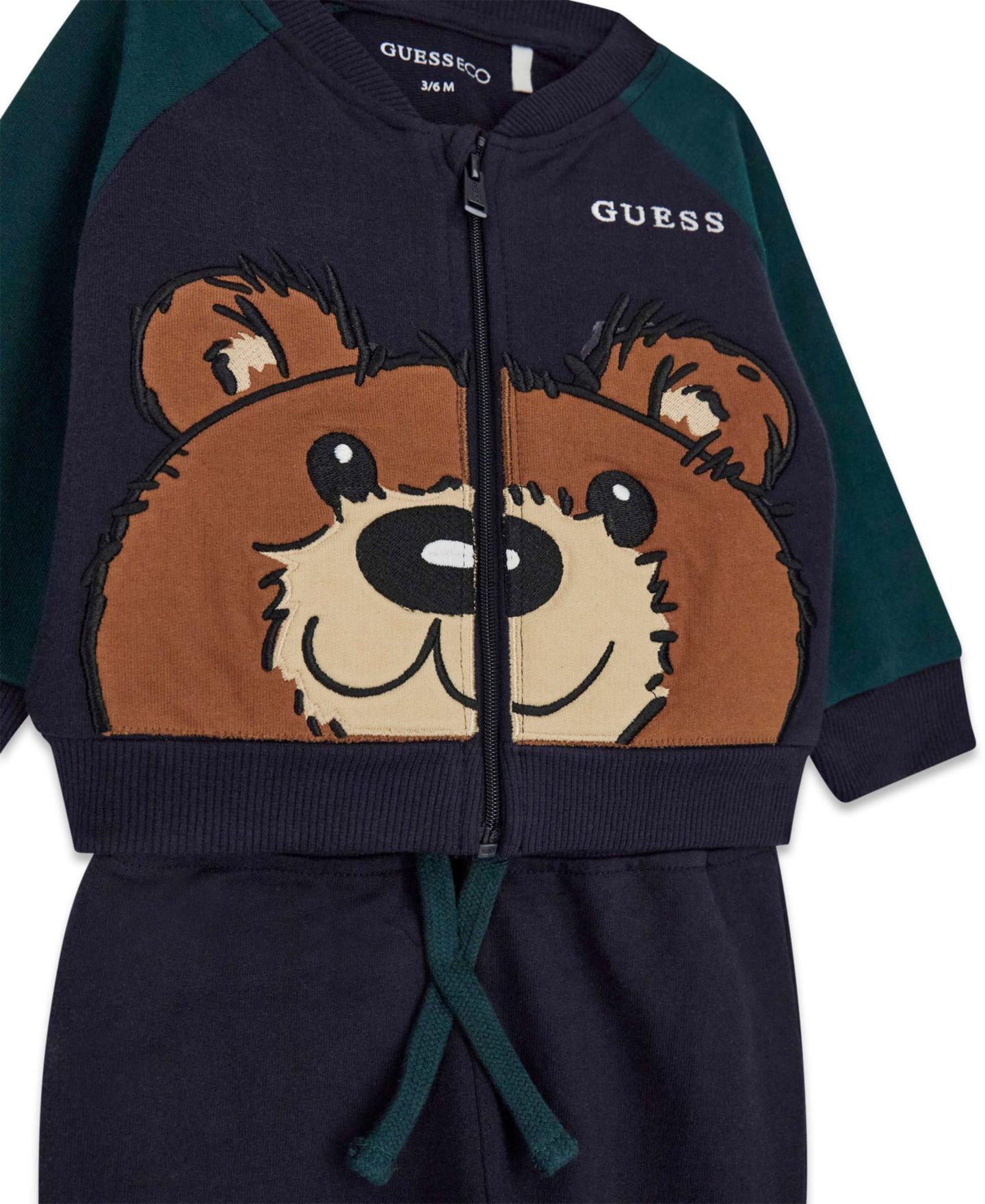 Комплект GUESS Long-Sleeve Zip-Up Top and Sweatpant, 2-Piece Set для мальчиков-малышей, цвет: Тёмно-синий / Зелёный — фото 4