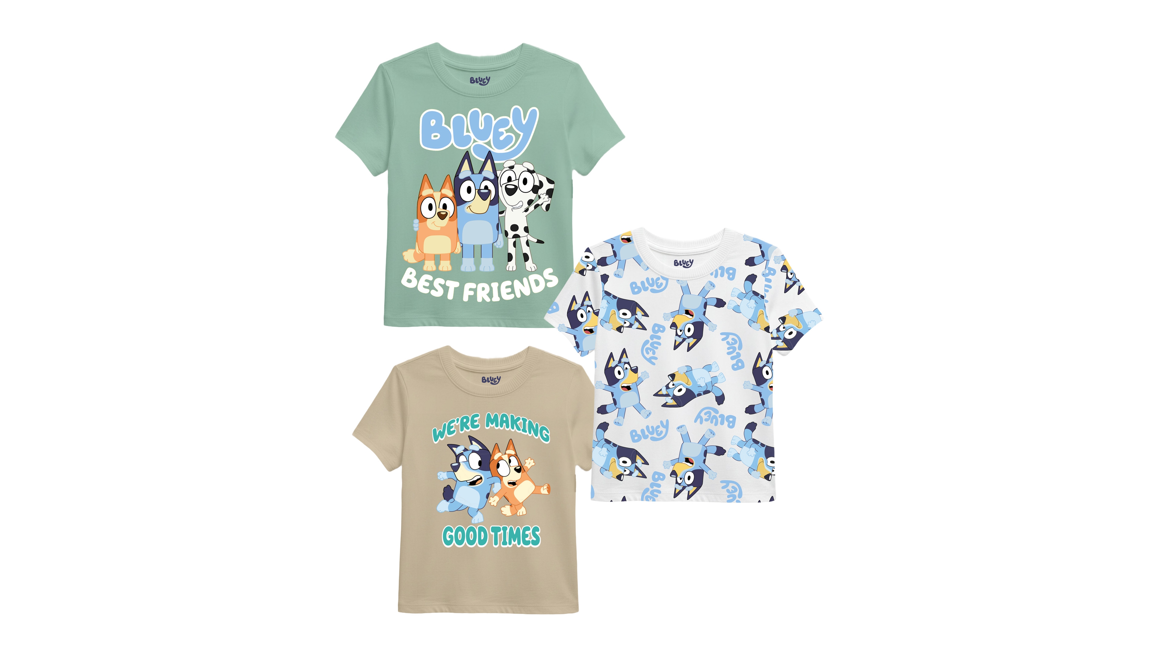 Bluey Boys' 2T-7 Short-Sleeve Graphic Print T-Shirt, 3-Pack
