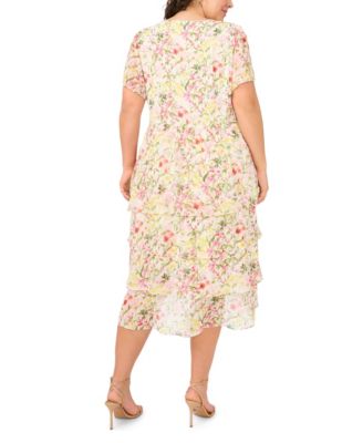 Plus Size Twist-Front Flutter-Sleeve Tiered Midi Dress