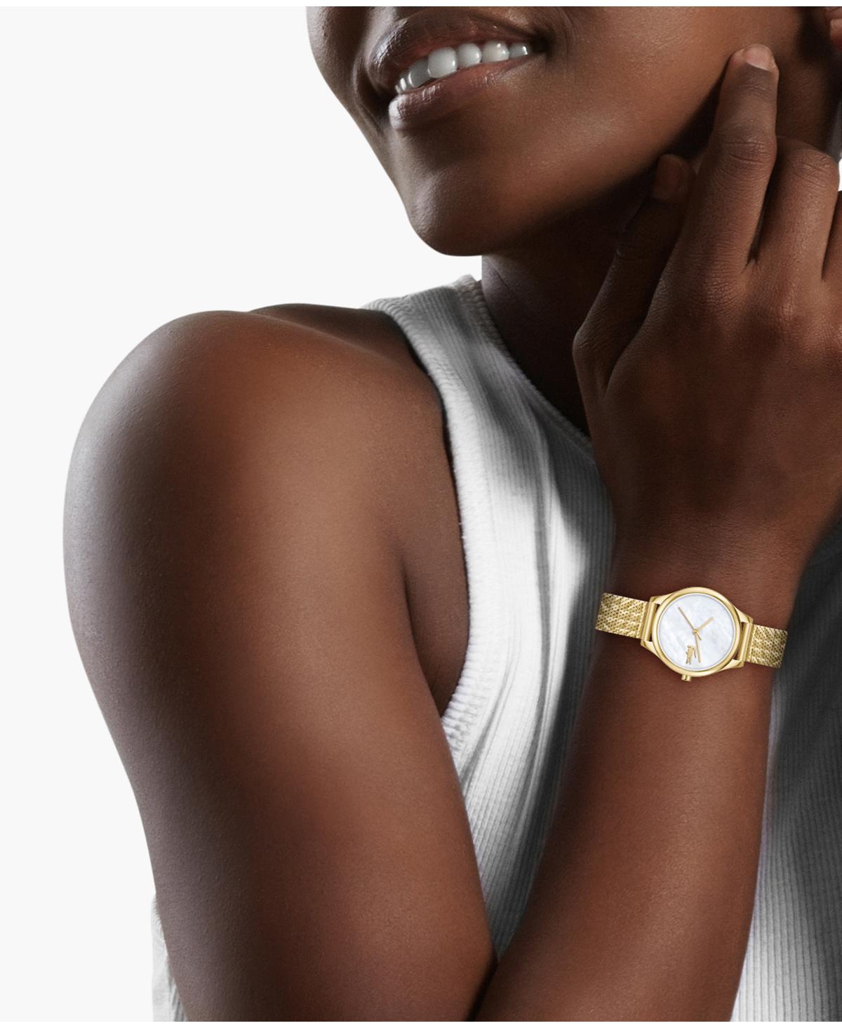 Lacoste Women's Crocodelle Gold Tone Stainless Steel Textured Mesh Bracelet Watch 28mm