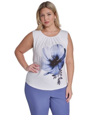 Plus Size Printed Pleated Camisole Top