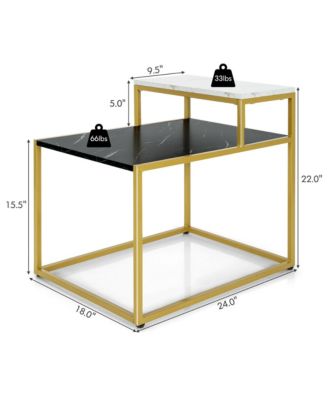 2 Tier End Side Table Metal Frame Nightstand with Storage Shelf Living Room