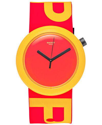 Swatch Unisex Swiss Pop Orange-Red Silicone Strap Watch 41mm PNJ100