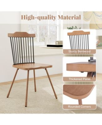 Windsor Chair Set of 2 Metal Legs Supported Dining Chair Farmhouse Armless Chair