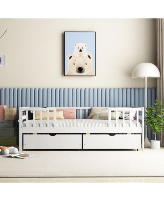 Twin Size Kids Bed w/ Storage 2 Pull-out Drawers Side Shelf for Children and Teens