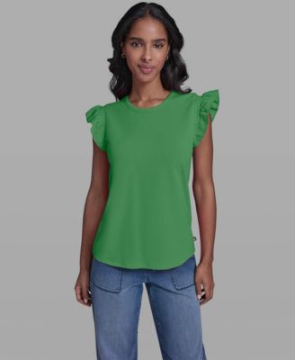 Women's Scallop Trim Boat Neck Top