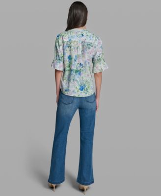 Women's Short-Sleeve V-Neck Printed Shirt