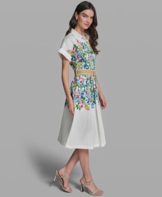 Women's Short-Sleeve Collared Multi Floral Dress
