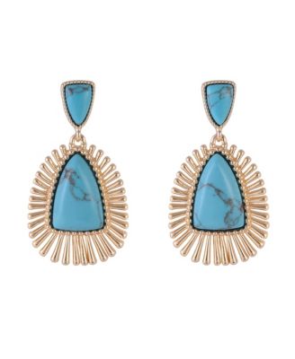 Gold Tone and Turquoise Drop Earrings