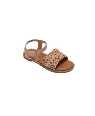Little Girls Girl's  Fashion Sandals – Dressy Shoes with Raffia Upper and Logo Medallion Accent