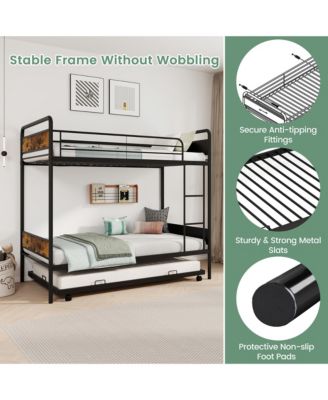Twin Over Twin Bunk Bed w/ Trundle Industrial Metal Bunkbed Frame