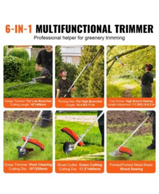 52CC 6-in-1 Gas Trimming Tool Set, Hedge Trimmer, String Trimmer, Brush Cutter, Edger, Pole Saw, Chainsaw Pruner, Extension Pole