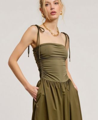 Women's Ruched Tie-Strap Midi Dress