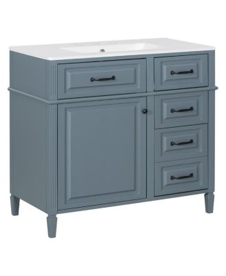 36"  Freestanding Bathroom Vanity with Ceramic Sink, Flip Drawers & Adjustable Shelf, Modern Storage Cabinet for Main Bathrooms