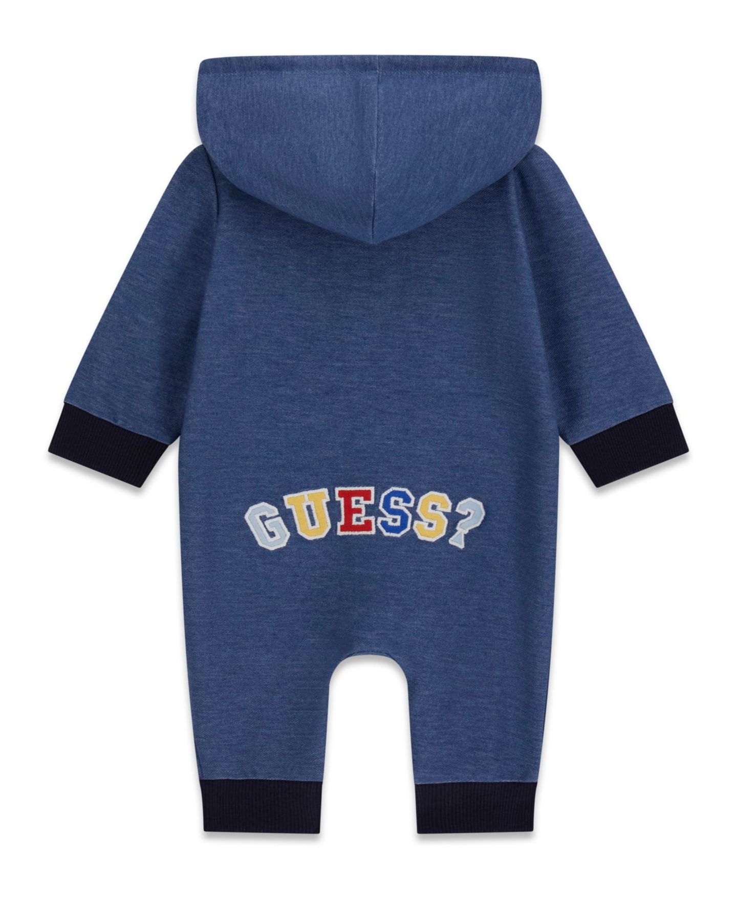 Детский вязаный джинсовый комбинезон Guess с капюшоном для малыша, цвет: Синий — фото 2