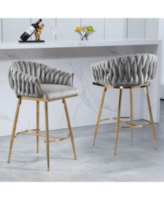 Set of 2 Velvet Counter Height Bar Stools with Wave Back