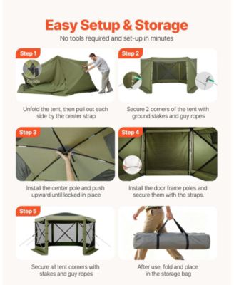 12 x 12 ft Pop-Up Gazebo Screen Tent, 6-Sided, Removable Top, Carry Bag, Screen House Shelter for 8-10 Persons