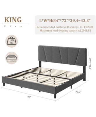 Platform Bed Frame for Kids, Linen Upholstered Headboard & Wooden Slats Support, Noise-Free Mattress Foundation/No Box Spring Needed
