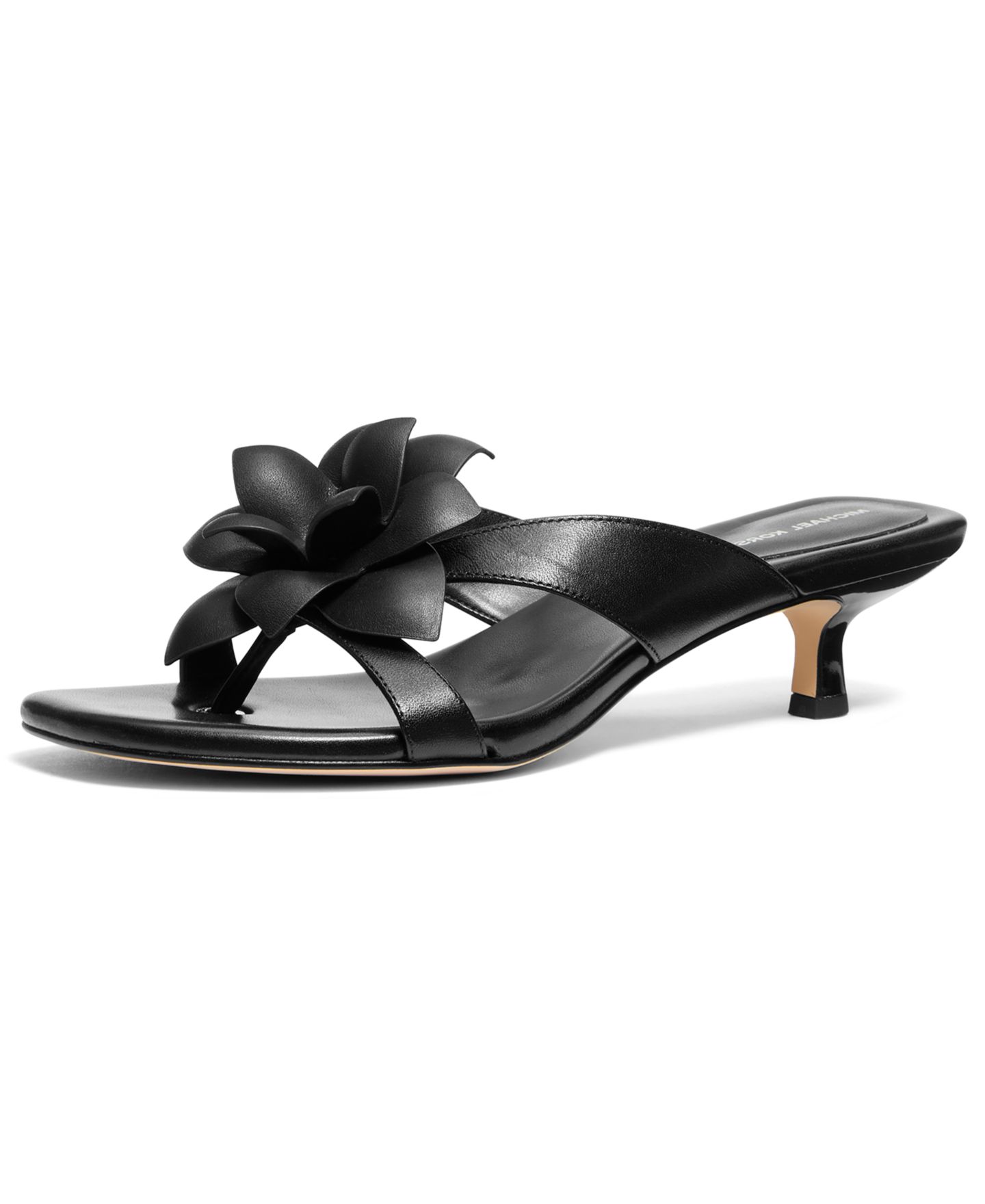 Женские сандалии Michael Kors Jacie Slip-On Kitten Heel Dress Sandals, цвет: Чёрный кожаный — фото 4
