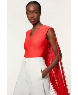 Women's Bandage Knit Long Tassel Cape Top