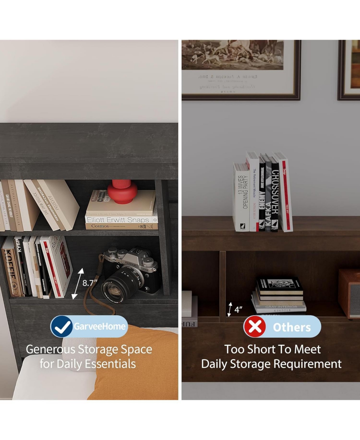gaomon Bed Frame with Storage Headboard, Wooden Charging Station